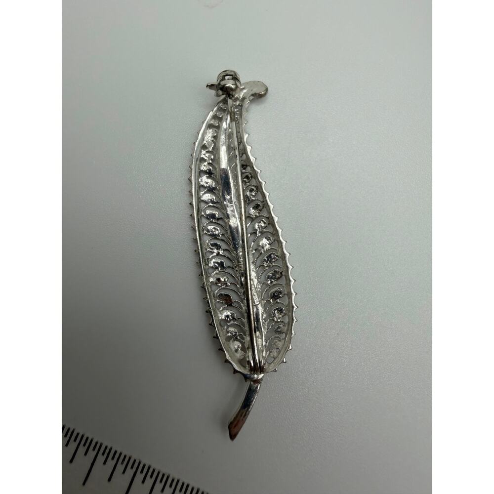 ALICE CAVINESS 925 Sterling Silver Antique Germany Feather Filigree Pin Brooch - Picture 4 of 4
